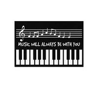 Music Will Be With You Letrero de metal vintage para decoración de sala de música, teclas de piano, cartel de estaño para el hogar, club, oficina, bar, placa decorativa de pared de 8.0 x 12.0 in