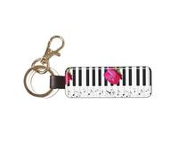Música abstracta de piano y flores rosas rojas,Llavero de cuero de PU, llavero, llavero, anillo, organizador, 1 pieza