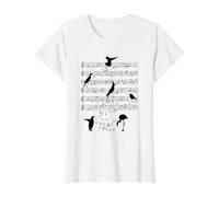 Música de Aves Pájaros Nota Clef Mú Camiseta gráfica económica, Mujer, Blanco, L