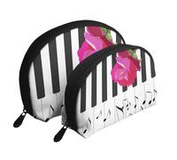 Música de Piano Abstracta y Flores de Rosas Rojas, Bolsa de Maquillaje de Concha, Monedero pequeño para Mujer, Bolsa de artículos de tocador, Bolsa de cosméticos, 2 Piezas