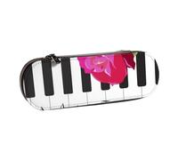 Música de Piano Abstracta y Flores de Rosas Rojas, Estuche para lápices Estuche para lápices de Cuero de PU Estuche para lápices de Gran Capacidad Estuche para lápices Bolsa de cosméticos