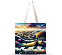 Música de piano de fantasía Bolsa de Lona 38x34cm Tote Bag sin Cremallera,juego de 1 Canvas Tote Bags para Mujer,Bolsa de Compras Plegable,Bolso de Mano Lavable para Compras,Vida Cotidiana,Viajes