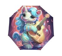 Musica Guitarra Bebe Unicornios Caballo Paraguas Plegable Automático Paraguas de Viaje Mujer Niño Niña Protección UV Resistencia Viento Impermeable