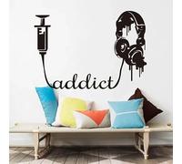 Música moderna Auriculares Addict Sound Pegatina de pared de DJ Habitación infantil Dormitorio Rock Música Decal de pared Salón Vinilo 56cmwidex39cmhigh