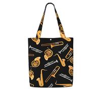 Música para saxofón y trombón en negro,Bolsas de supermercado reutilizables, bolsas de compras, bolsas de lona de gran capacidad, bolso de hombro