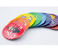 Musicaeduca | Pack de 9 Imanes de Las Notitas | 55 mm de diámetro | Colores llamativos y Personajes de Musizón | Decora y aprende con música