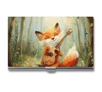 Musical Fox in Forests - Portatarjetas de visita de metal delgado para tarjetas de crédito, organizador para hombres y mujeres, 9,4 x 5,6 x 0,8 cm, Estilo:, Talla única