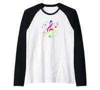 Musical Instrument Song Key Treble Clef Pentagram Notes Camiseta Manga Raglan
