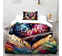 Musical Latido Romántico Juego De Ropa De Cama Impresión 3D Microfibra Suave con Cremallera Oculta para Niños Y Adultos Tamaño Single(135x200cm)