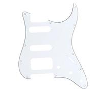Musiclily Pro 11 Agujeros Round Corner HSS Guitar Strat Pickguard Golpeador para USA/Mexicana Stratocaster 4 Tornillos para Pastilla del Humbucker, 3 capas Blanco