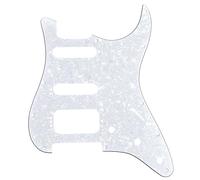 Musiclily Pro 11 Agujeros Round Corner HSS Guitar Strat Pickguard Golpeador para USA/Mexicana Stratocaster 4 Tornillos para Pastilla del Humbucker, 4 capas White Pearl