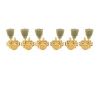 Musiclily Pro 3L3R Vintage Guitarra Clavijas Afinación Bloqueo Locking Tuners Clavijeros Bloqueantes para Guitarra Eléctrica Acústica Les Paul, Dorado con Botones Keystone Verdes