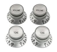 Musiclily Pro Imperial Pulgadas Tamaño 2 Volumen 2 Tono Botones de Potenciómetros Reflector Knobs Perillas Set para Guitarra Eléctrica USA Made Les Paul SG Style, Plateado con Plateado Top