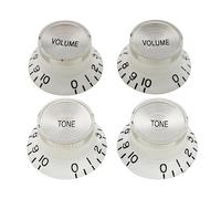 Musiclily Pro Imperial Pulgadas Tamaño 2 Volumen 2 Tono Botones de Potenciómetros Reflector Knobs Perillas Set para Guitarra Eléctrica USA Made Les Paul SG Style, Blanco con Plateado Top