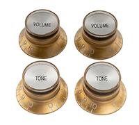 Musiclily Pro Imperial Pulgadas Tamaño Botones de Potenciómetros Reflector 2 Volumen 2 Tono Perillas Set para Guitarra Eléctrica USA Made Les Paul SG, Oro con Plata Top