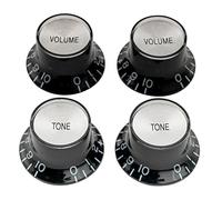 Musiclily Pro Imperial Pulgadas Tamaño Botones de Potenciómetros Reflector 2 Volumen 2 Tono Perillas Set para Guitarra Eléctrica USA Made Les Paul SG, Negro con Plata Top