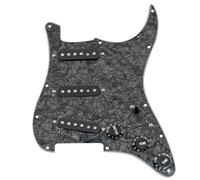Musiclily Pro SE SSS Golpeador Precableado Pre-wired Loaded Pickguard con Pastillas Staggered Alnico 5 Single Coil Pickups para Guitarra Eléctrica Tipo Strato, 4 capas Black Pearl