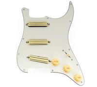 Musiclily Pro-SE ST-DPHA SSS Golpeador Precableado Pre-wired Pickguard con Alnico 5 Mini Rail Humbucker para Guitarra Eléctrica tipo Strat, 3 capas Aged White