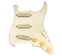 Musiclily Pro-SE ST-DPHC SSS Golpeador Precableado Pre-wired Pickguard con Mini Rail Humbucker Cerámico para Guitarra Eléctrica tipo Strat, 3 capas Crema