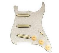 Musiclily Pro-SE ST-DPHC SSS Golpeador Precableado Pre-wired Pickguard con Mini Rail Humbucker Cerámico para Guitarra Eléctrica tipo Strat, 4 capas Aged White Pearl