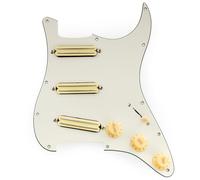 Musiclily Pro-SE ST-DPHC SSS Golpeador Precableado Pre-wired Pickguard con Mini Rail Humbucker Cerámico para Guitarra Eléctrica tipo Strat, 3 capas Aged White