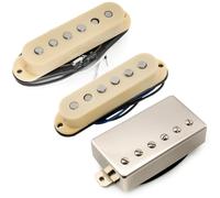 Musiclily Pro ST-60SE Alnico 5 Staggered Pastillas Single Coil y Cubierta Humbucker HSS Mástil Medio Puente Set para Guitarra Eléctrica tipo Strat, Crema