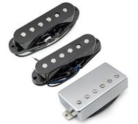 Musiclily Pro ST-60SE Alnico 5 Staggered Pastillas Single Coil y Cubierta Humbucker HSS Mástil Medio Puente Set para Guitarra Eléctrica tipo Strat, Negro