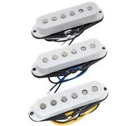Musiclily Pro ST-60SE Staggered Alnico 5 Pastillas Single Coil Mástil Medio Puente Pickups Set para Guitarra Eléctrica tipo Strat, Blanco