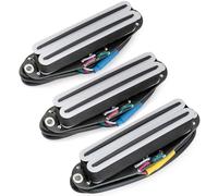 Musiclily Pro ST-DPHC Cerámico Pastillas Humbucker Formato Single Coil Super Distortion Mástil/Medio/Puente Pickups Set para Guitarra Eléctrica tipo Strat, Cuerpo Blanco Raíl Negro