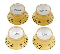 Musiclily Pro Tamaño Métrico 18 Splines 2 Volume 2 Tone Botones de Potenciómetros Reflector Knobs Perillas Set para Guitarra Eléctrica Epiphone Les Paul SG Style, Crema con Plateado Top(Juego de 4)