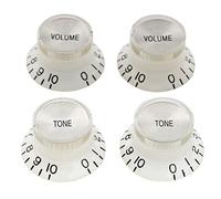 Musiclily Pro Tamaño Métrico 18 Splines 2 Volume 2 Tone Botones de Potenciómetros Reflector Knobs Perillas Set para Guitarra Eléctrica Epiphone Les Paul SG Style, Blanco con Plateado Top(Juego de 4)