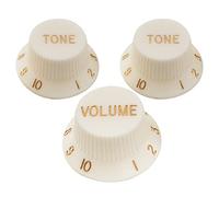 Musiclily Pro Tamaño Métrico 18 Splines Botones de Potenciómetros 2 Tono 1 Volumen Strat Perillas Set para Asia Import Guitarra o Bajo Split Shaft Pots, Aged White
