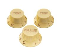 Musiclily Pro Tamaño Métrico 18 Splines Botones de Potenciómetros 2 Tono 1 Volumen Strat Perillas Set para Asia Import Guitarra o Bajo Split Shaft Pots, Crema