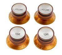 Musiclily Pro Tamaño Métrico Botones de Potenciómetros Reflector 2 Volumen 2 Tono Perillas Set para Guitarra Eléctrica Epiphone Les Paul SG, Ámbar con Plata Top