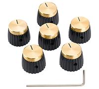 Musiclily Pro Universal Botón de Potenciómetro con Tornillo de Sujeción para Todos Potenciómetros Amplificador Marshall,Negro con Top Aluminio Dorado (Set de 6)
