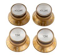 Musiclily Pro Zurdas Imperial Pulgadas Tamaño 2 Volumen 2 Tono Botones de Potenciómetros Reflector Knobs Perillas Set para Guitarra Eléctrica USA Made Les Paul SG Style, Dorado con Plateado Top