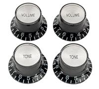 Musiclily Pro Zurdas Imperial Pulgadas Tamaño 2 Volumen 2 Tono Botones de Potenciómetros Reflector Knobs Perillas Set para Guitarra Eléctrica USA Made Les Paul SG Style, Negro con Plateado Top