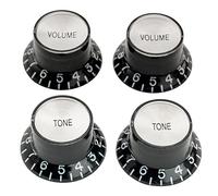 Musiclily Pro Zurdas Tamaño Métrico 18 Splines 2 Volume 2 Tone Botones de Potenciómetros Reflector Knobs Set para Guitarra Eléctrica Epiphone Les Paul SG Style, Negro con Plateado Top (Juego de 4)