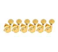 Musiclily Pro Zurdos 6 en línea Clavijas de Afinación Bloqueo 18:1 Ratio Clavijeros Bloqueantes con Botón Oval Vintage Tornillo 45° para Guitarra Eléctrica tipo Strat Tele, Dorado