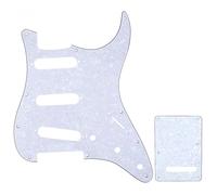 Musiclily SSS Set de Pickguard Golpeador y Placa Trasera Strat para Fender American/México Standard Stratocaster Estilo Moderno, 4 capas White Pearl