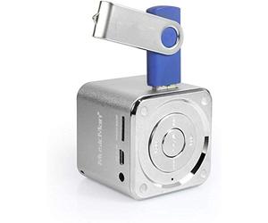 MusicMan Altavoz portátil Mini Soundstation - Reproductor de MP3, USB, Soporte de Tarjetas MicroSD, batería Recargable de 5 Horas de duración - Ideal para Viajar (Plata)