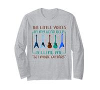 Músico Humor Little Voices Tell Me Get More Guitars Manga Larga