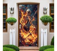 Músico Vinilo para Puertas Calavera musical 95x215 cm Pegatina Autoadhesiva para Renovación de Puertas, Decoración Mural Interior