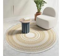 Musihy Alfombra bohemia redonda, patrón geométrico amarillo beige con borlas, alfombra redonda para dormitorio, sala de estar, habitación de los niños, estilo 4, 150 cm