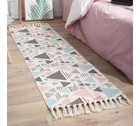 Musihy Alfombra pequeña para dormitorio, patrón geométrico azul, rosa, marrón, con borlas, rectangular, para porche, terraza, balcón, jardín, picnic, cocina, pasillo, estilo 2, 60 x 90 cm