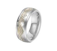 Musihy Alianzas de boda para hombre, de acero inoxidable, con patrón geométrico con incrustaciones de madera únicas, 9 mm, Sin piedras preciosas