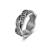 Musihy Anillo de acero inoxidable de 8 mm para hombre con caracteres vikingos entrelazados y nudo celta para hombres, plata vintage, talla 60 (19,1)