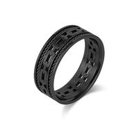 Musihy Anillo de cadena hueca de acero inoxidable de 8 mm para hombre, ranura con cuerda incrustada para hombre, negro, tamaño X 1/2