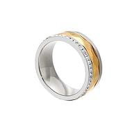 Musihy Anillo de compromiso de acero inoxidable de 8 mm para mujer con patrón geométrico y circonita cúbica incrustada, anillo para mujer, Zirconia cúbica
