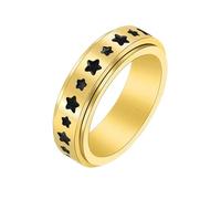 Musihy Anillo de compromiso para hombre y mujer, de acero inoxidable, elegante anillo de promesa con estrellas epoxi giratorias, 6 mm, No es una piedra preciosa